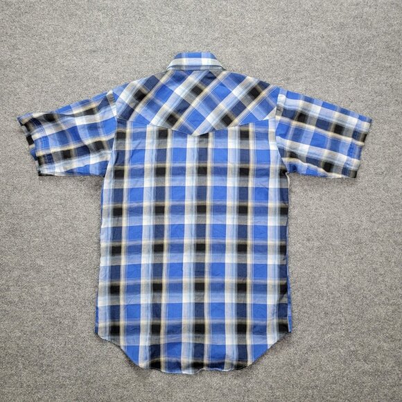 Plains Western Wear Shirt Mens Small‎ Blue Plaid Button Up Pearl Snap Cowboy - Picture 2 of 8